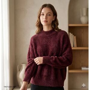 Bailey 44 Sweater Womens L Soft Fuzzy Mock Neck Pullover purple Feminine Career